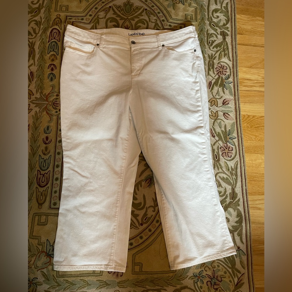 Lands End Cropped Off White Jeans, Size 20